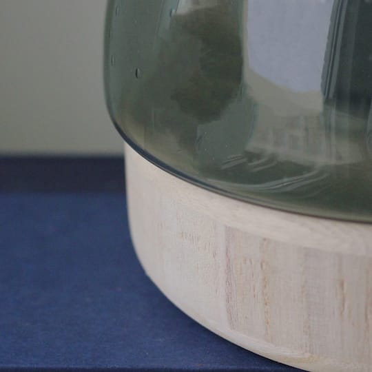 8" Storm Gray Bubble Glass Pillar Candle Holder with Wooden Base